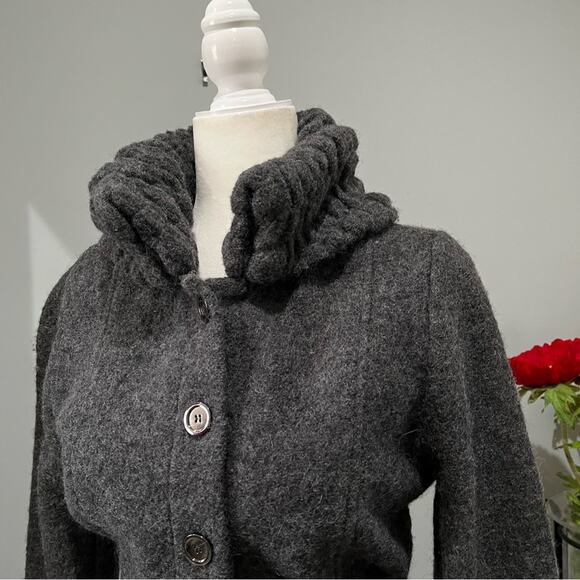 NEW Willi Smith Wool Classic Belted Longline Knit Swing Embellished Car Coat S - Picture 8 of 16